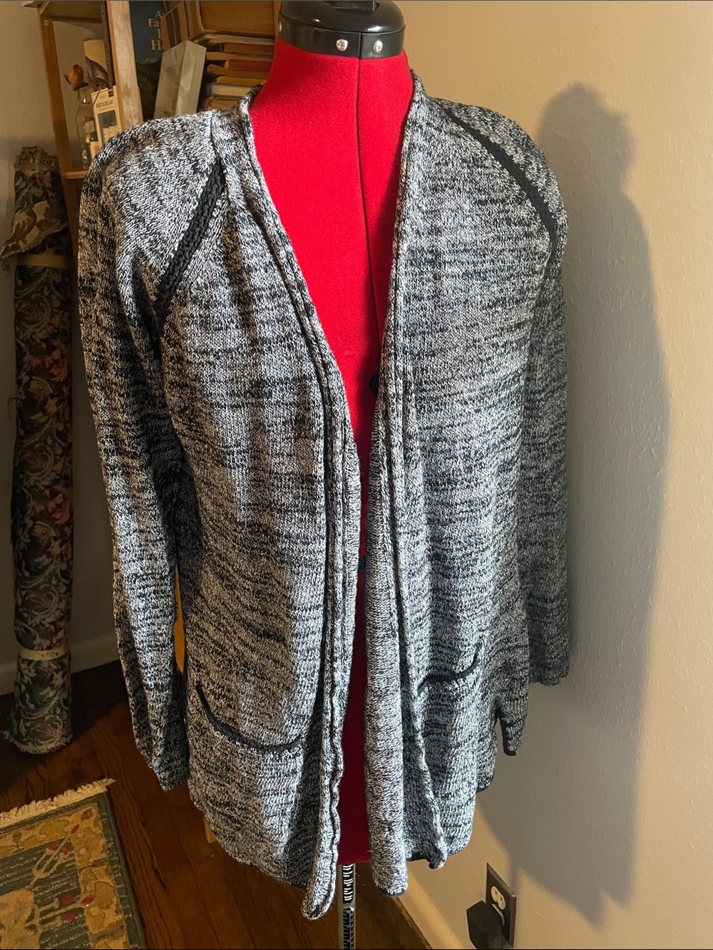 Artisan Ny Black & White Marled Open-Front Cardigan